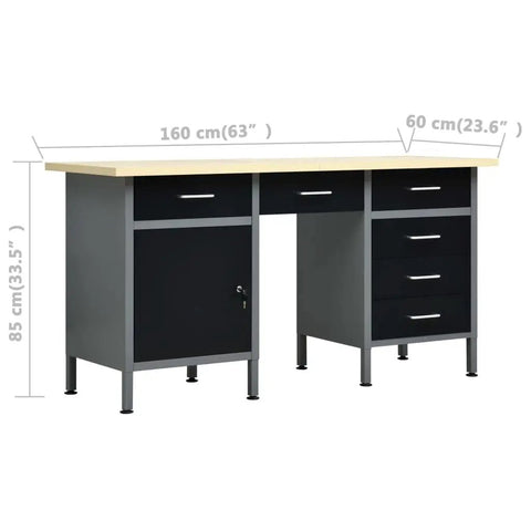 Heavy Duty Workbench With Wall Panels And Storage Cabinets, 63 Inch Industrial Garage Tool Organizer with six drawers
