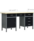 Heavy Duty 63 Inch Steel Workbench With Lockable Cabinet And Six Drawers, Industrial Garage Desk For Workshop And DIY Projects