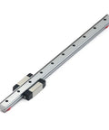 150mm MGN7 Linear Rail Guide 7mm Wide With MGN7C Carriage Block for DIY 3D printers and engraving CNC rigs, side view.
