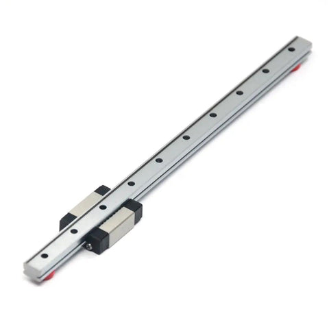 150mm MGN7 Linear Rail Guide 7mm Wide With MGN7C Carriage Block for DIY 3D printers and engraving CNC rigs, side view.