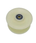 No Sweat U Groove Sliding Gate Caster Wheel With Thick Nylon Roller and Heavy Duty Double Bearing Steel Guide Track for Smooth Garage Door Pull On Any DIY Home Job, side view showing nylon material and bearing.