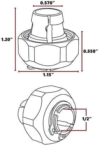 Diagram of 1/2 Inch Router Collet Replacement For Porter-Cable 690 890 Series Routers With Auto-Release Design, dimensions labeled.