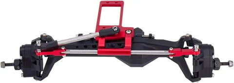 Front view of Behind The Axle BTA Servo Mount with Hydraulic Steering Link for 1/10 RC Crawler Capra F9 Portal Axle LCG Chassis DIY