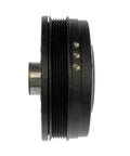 Side view of durable black harmonic balancer replacement for Buick Lucerne 2006-2008, serpentine drive belt type and keyway, OEM 12563265