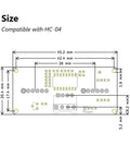 Diagram of Ultrasonic Sensor Module with WS2812 RGB Lighting for Arduino Raspberry Pi and Micro:bit, showing measurements.