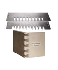 Rock Solid Aluminum Through Dovetail Template Set With Killer Router Bits For Woodworkers Pulling Off Sweet Drawer Joints Like A Total Pro On Any Project Today showing metal dovetail templates and wooden drawer joint.