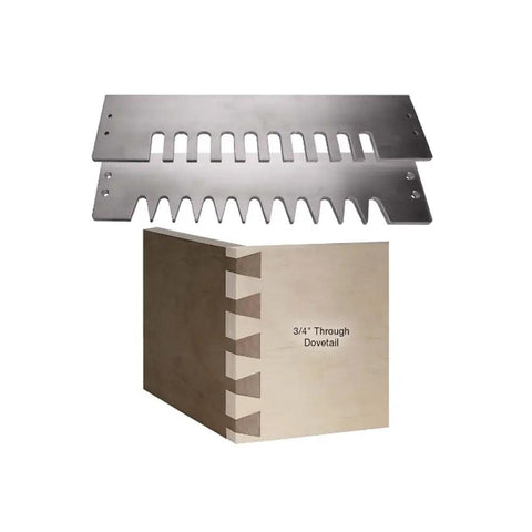 Rock Solid Aluminum Through Dovetail Template Set With Killer Router Bits For Woodworkers Pulling Off Sweet Drawer Joints Like A Total Pro On Any Project Today showing metal dovetail templates and wooden drawer joint.
