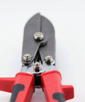 Close-up of 16-142 5-Blade Sheet Metal Crimper for HVAC installations with ergonomic RedLine handles, showing metal blades.