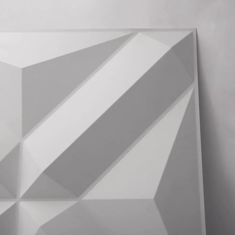 Close-up of Diamond Pattern 3D Wall Panels PVC White Pack Of 12 Tiles Covering 32 Sq Ft Lightweight Fire Resistant Home Accent