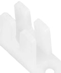 White sturdy guide block for double track sliding doors, part of Kick Out Drafts With Heavy Duty Nylon Screen And Window Rollers Featuring Sturdy Guide Blocks For Double Track Sliding Doors Slick Gliding Pulleys Kit.
