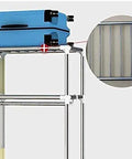 Detail of Bad Ass Portable Wardrobe Housing Heavy Duty Steel Tubes with suitcase on top and steel framework support.