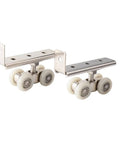 Heavy Duty 2 Piece 4 Wheel Metal Sliding Track Wheel Set With Hanger And Ball Bearing Pulleys For Wardrobe Closet Barn Doors