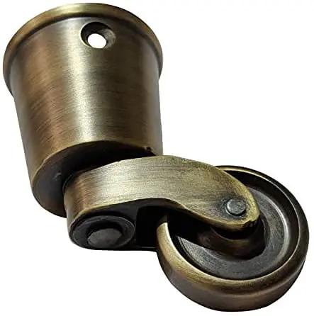 Solid Brass Round Casters Four Pack Antique Brass Finish Heavy Duty Rollers showing single caster with smooth glide design.