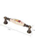 Vintage Ceramic Drawer Handles In Antique Bronze With Elegant Flower Pattern, European Retro Style Cabinet Knob, dimensions shown