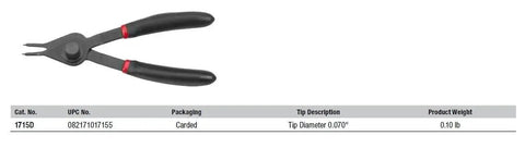 Fixed Tip Convertible Snap Ring Pliers For Internal And External Rings 1715D Black Pro Grade Tool with 0.070 tips