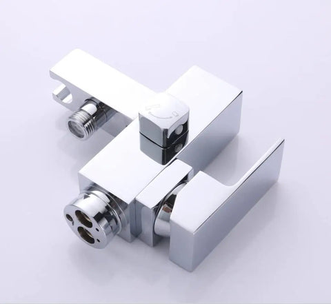Top view of Freestanding Bathtub Faucet With Hand Sprayer Floor Mount Tub Filler Single Handle Brass Tap Chrome Finish.