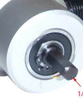 Close-up of Dope Speed Drill Attachment Nibbler showing 1/4 inch shaft, fits electric drills, cuts metal, rotates 360 degrees for smooth edges.