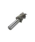 Side view of end mill cutter, 1.5 in cutting diameter, 0.8 in straight shank, 4-flute