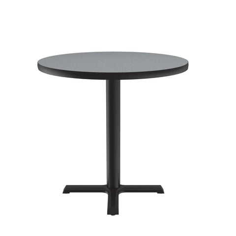 24 Inch Gray Granite Round Cafe Table With Black Cast Iron Base For Break Rooms And Bar Areas, One And A Quarter Inch High Pressure Laminate Top