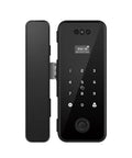 Slick Smart Fingerprint Door Lock And Password Code For Frameless Sliding Doors, sleek black design with keypad and sensor.