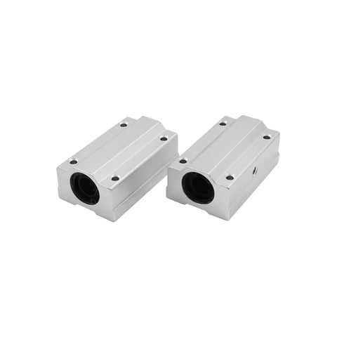 Two silver aluminum SC40LUU long-type linear bearing blocks for 40mm shafts