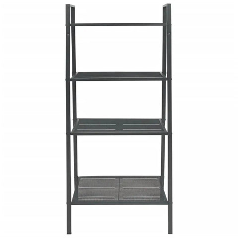 Front view of Industrial 4-Tier Metal Ladder Bookcase in Anthracite, 58.3 Inch Tall Open Display Shelf Organizer, Powder-Coated Steel Bookshelf.