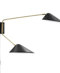 2 Light Swing Arm Wall Sconce That Can Plug In Or Be Hardwired E26 Base 40W Max Per Bulb LED Compatible Clear Power Cord