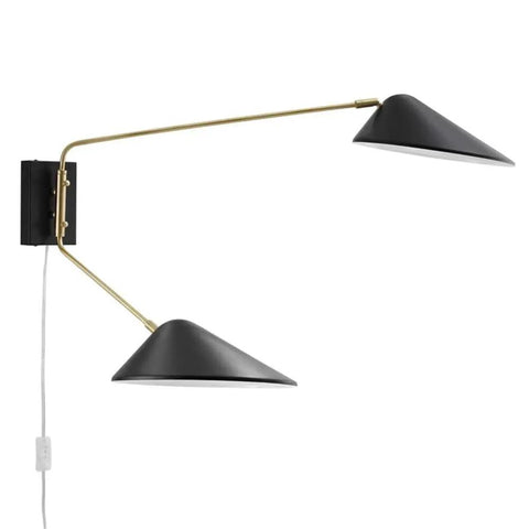 2 Light Swing Arm Wall Sconce That Can Plug In Or Be Hardwired E26 Base 40W Max Per Bulb LED Compatible Clear Power Cord