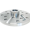 Heavy 1/2 Inch Thick Steel Wood Lathe Face Plate With 8 Inch Diameter, 1-1/4 Inch RH 8 TPI Threaded, showing 16 screw holes.