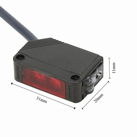 Infrared Photoelectric Sensor No Touch Diffuse Reflection Switch, NPN Output, 12-24V DC, compact black housing with measurements