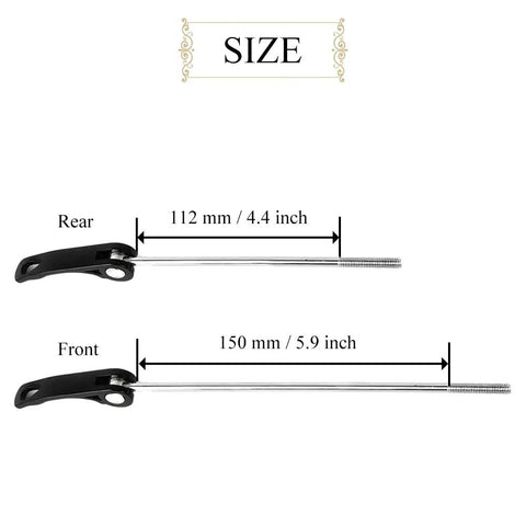 Two Pack Quick Release Bicycle Skewers Aluminum Front And Rear Axles 112mm And 150mm size illustration