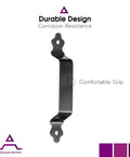 7 Inch Stainless Steel Gate Handle For All Fence Types With Powder Coated Black Finish against white background with text.