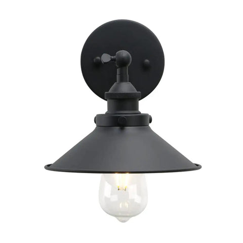 Industrial Wall Sconce Set With Vintage Vibe, 1 Light, Black Metal Shade, 8.1 Inch Diameter, E26 Base, Front View