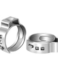 Heavy Duty Stainless Steel 304 Single Ear Hose Clamps Cinch Rings Fit 5.3 to 17.5mm Includes 7.0 and 8.7mm Sizes, 10 Pack for Plumbing Water Heaters HVAC and Electrical Piping, shown open and closed