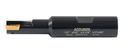 Half Inch 90 Degree Square Shoulder Indexable End Mill With Carbide APKT11T3 Inserts 5/8 Inch Shank 3-1/4 Inch OAL 1/2 Inch Cutting Diameter M2.5x6 Screw Ideal For Steel Face Milling Side Milling And Full Slot Milling