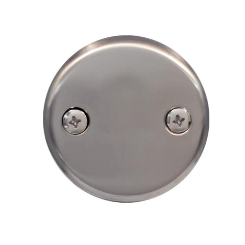 Two-hole faceplate of 1-1/2 Inch Bath Waste And Overflow Kit With Pull Drain Stopper, Schedule 40 PVC, Satin Nickel Finish
