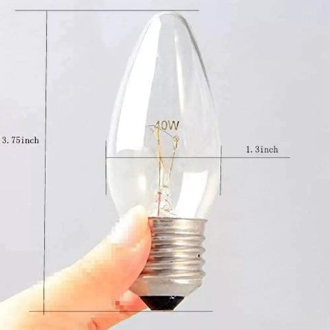 Warm White Incandescent Torpedo Tip Chandelier Bulbs With Frosted Clear Glass For E26 E27 Medium Bases held in hand showing size