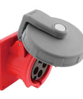 100 Amp 480 Volt AC Three Phase Pin And Sleeve Receptacle With IEC Grounding in red nylon housing with gray lid