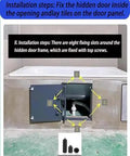 Heavy Duty Concealed Pivot Hinge For Invisible Doors Featuring Removable Stainless Steel Hidden Hardware For Tile Walls And Marble Access Panels installation steps with fixing slots and screws.