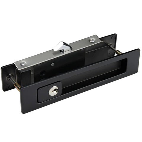 7.1 Inch Sliding Door Mortise Lock Latch with Invisible Recessed Handle for Interior Wood Pocket Doors Black Finish Includes 3 Keys and Copper