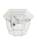 Three Light Ceiling Fixture In White Finish With Clear Glass Shade Early American Style Ceiling Light For Hallways Bedrooms And Living Areas With A Classic Retro Vibe And Durable Build 1029WT viewed from below