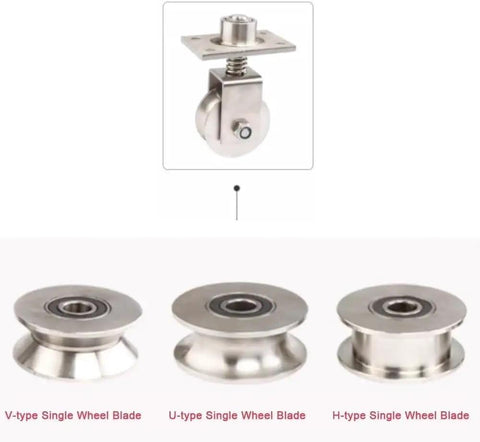 Beefy Heavy Duty 68mm V Groove Gate Wheels With Spring Loaded Caster Stainless Steel Sliding Track Rollers 550 Lbs Load Capacity H Shaped Gate Caster For Sliding Doors And Gates, stainless wheel set