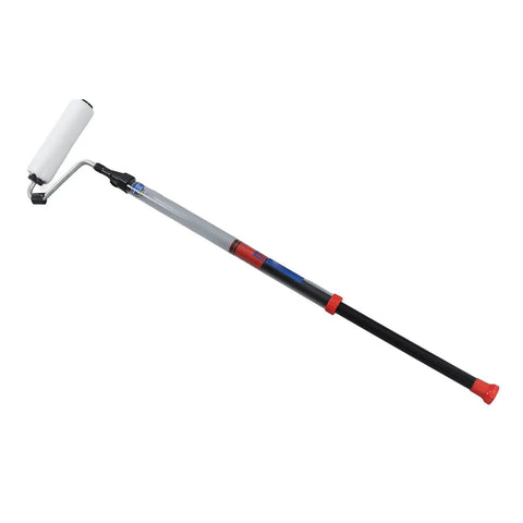 Self Priming Paint Roller With Automatic Suction For Flawless Indoor Wall Coating And Streamlined Application Making Your Paint Day A Total Cinch To Tackle, featuring a long handle and white roller.