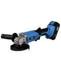 20V Lithium Ion Cordless Angle Grinder Built Like A Tank With An Adjustable Side Handle For Tough Cutting And Grinding Jobs Totally Wire Free So You Can Cruise Through Any Project Without Breaking A Sweat Or Dealing With Snags, showcasing a blue and silver portable grinder.