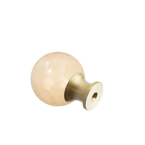 Slick Modern Brush Brass Crystal Round Ball Knobs For Dresser Drawers And Vanity Cabinets With 1 1/4 Inch Diameter featuring Fly Yellow Jade accents.
