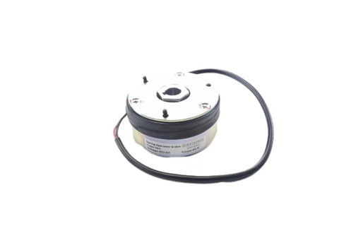 Forklift electromagnetic brake unit; round metal housing with black rubber seal and attached wiring cable, 48V