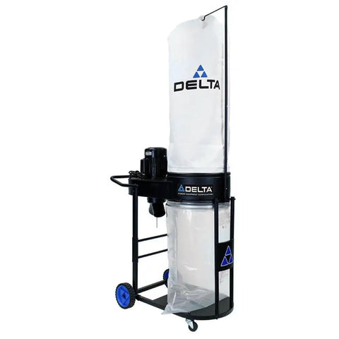 1-1/2 HP Motor Dust Collector in black with 1 micron filtration bag, snap-in filter ring, clamp-free bag change, compatible with canister 50-766