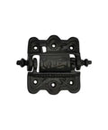 Heavy Duty Cast Iron Self Closing Spring Door Hinge Four Inch Black Powder Coated Finish with decorative design.