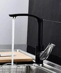 ZBSAVFM Stylish Rotatable Kitchen Faucet - Single Handle Copper Bibcock Tap for Hot & Cold Water Available in Red & Black Sink Mixer for Modern Kitchens in black with water flow.