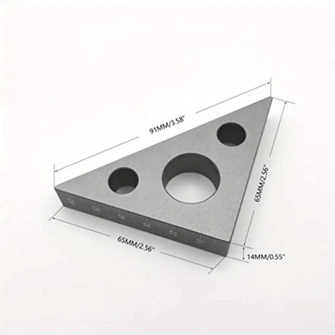 Two Pack 45 Degree Aluminum Angle Ruler With Dual Inch And Metric Scales Triangle Carpenter Tool showcased with dimensions and holes